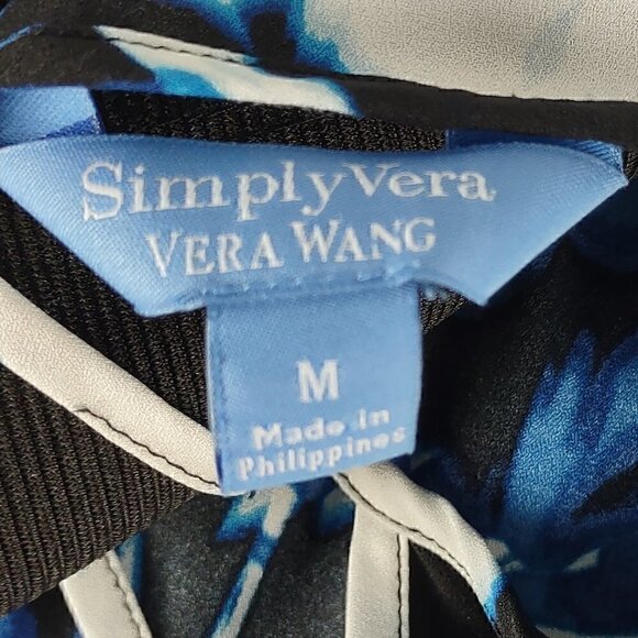 Vera Wang Spaghetti Strapped Emperor Cut Blue Print Elastic Back Dress Size M - Picture 9 of 11